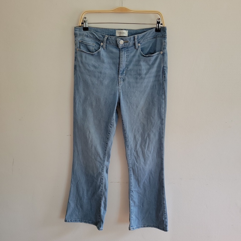 Frame Le Crop Mini Boot Jeans 29 Blue Light Wash High Rise Stretch Denim Casual